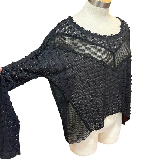 Free People Womens Top Sheer Lace Mesh Long Sleeve Black Fairy Goth Sz. S - Picture 4 of 10